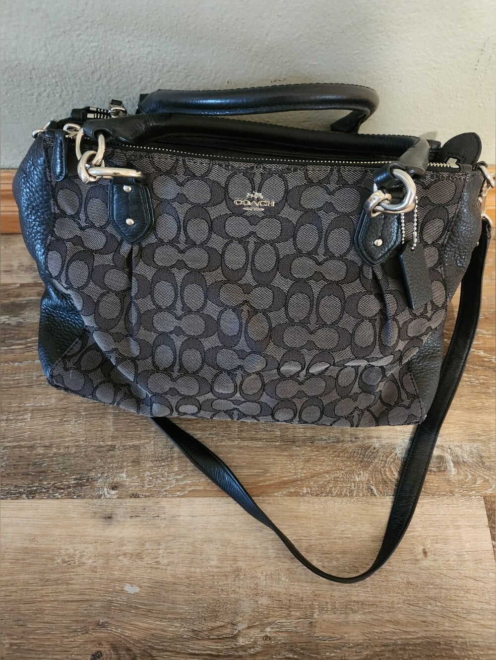 Coach Monogram Shoulder Bag in Brown and Black